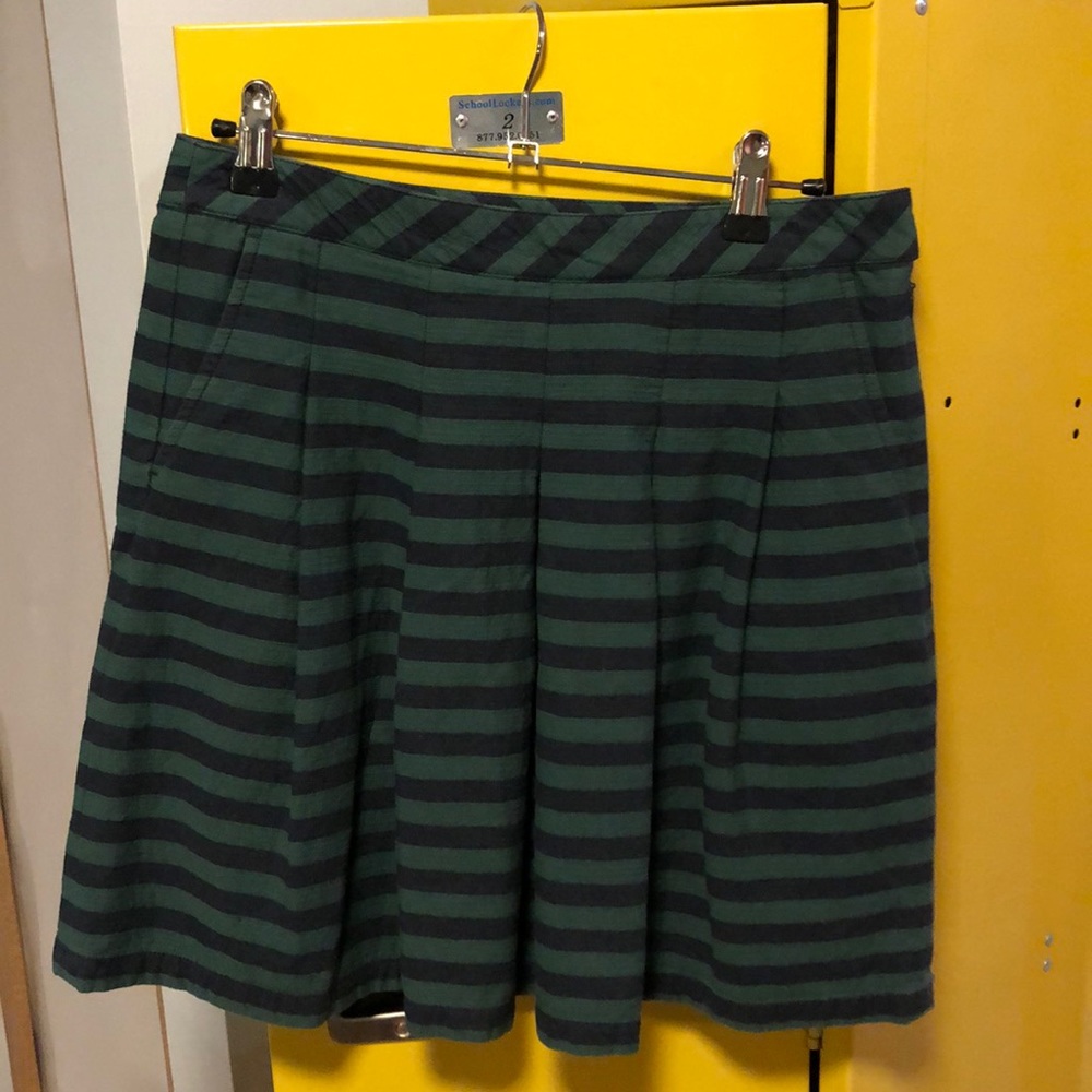 Gap Pleated Green and Blue Stripe Skirt (Pockets!)
